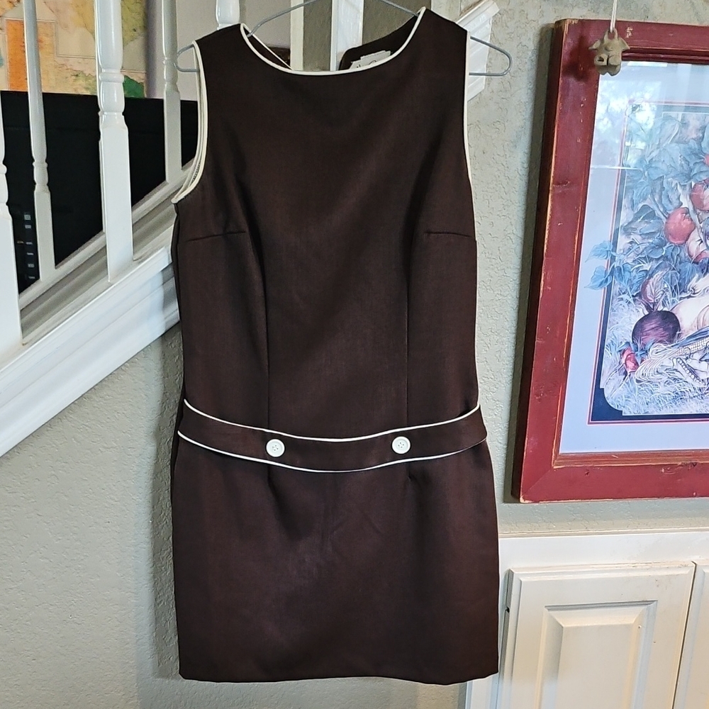 Vintage Y2K 90's Nu Oz Brown Polyester Mini Dress Belted Size 7/8
